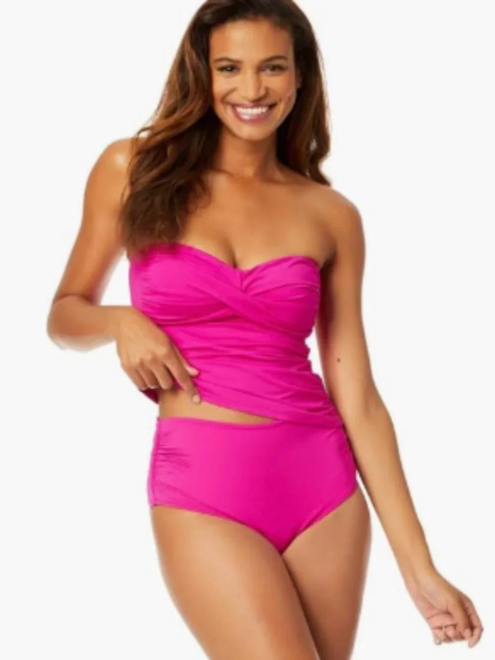Anne Cole Botanical Twist Front Bandeaukini Swim Top Pink Size L 6918